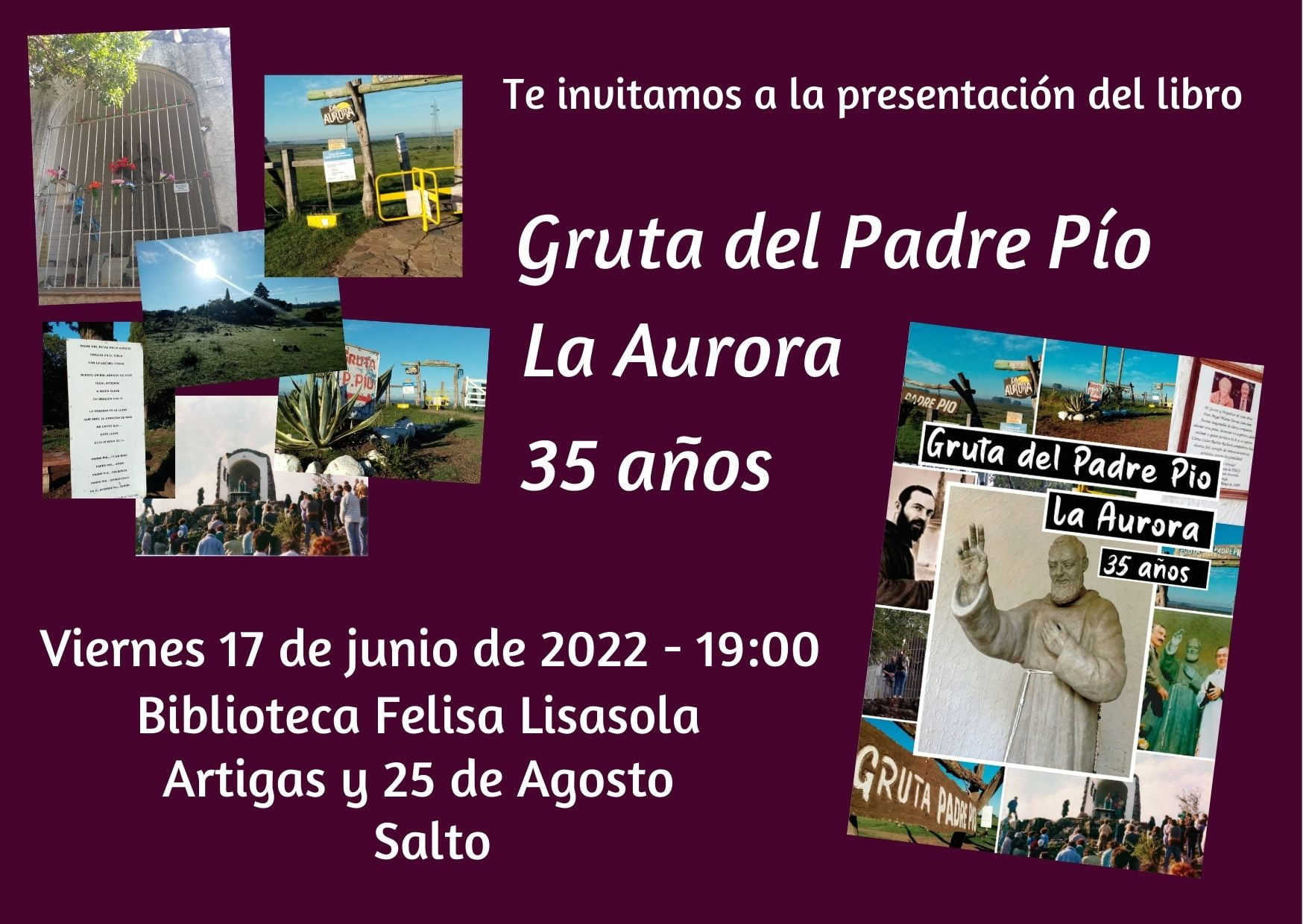 El próximo viernes será presentado en Salto el libro en homenaje a los 35  años de la gruta del Padre Pío