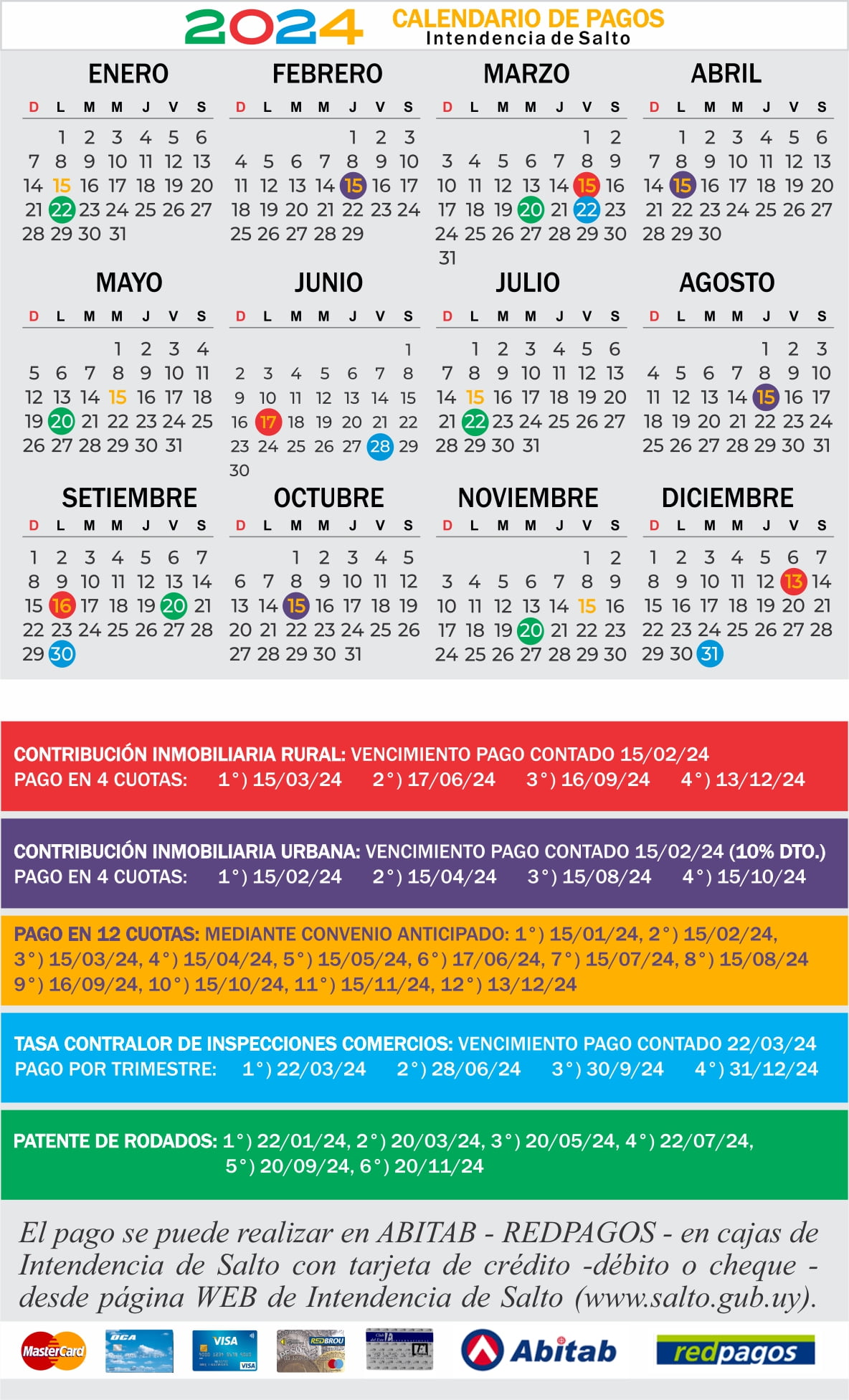 Calendario de Vencimiento de los Tributos 2024 Salto Noticias